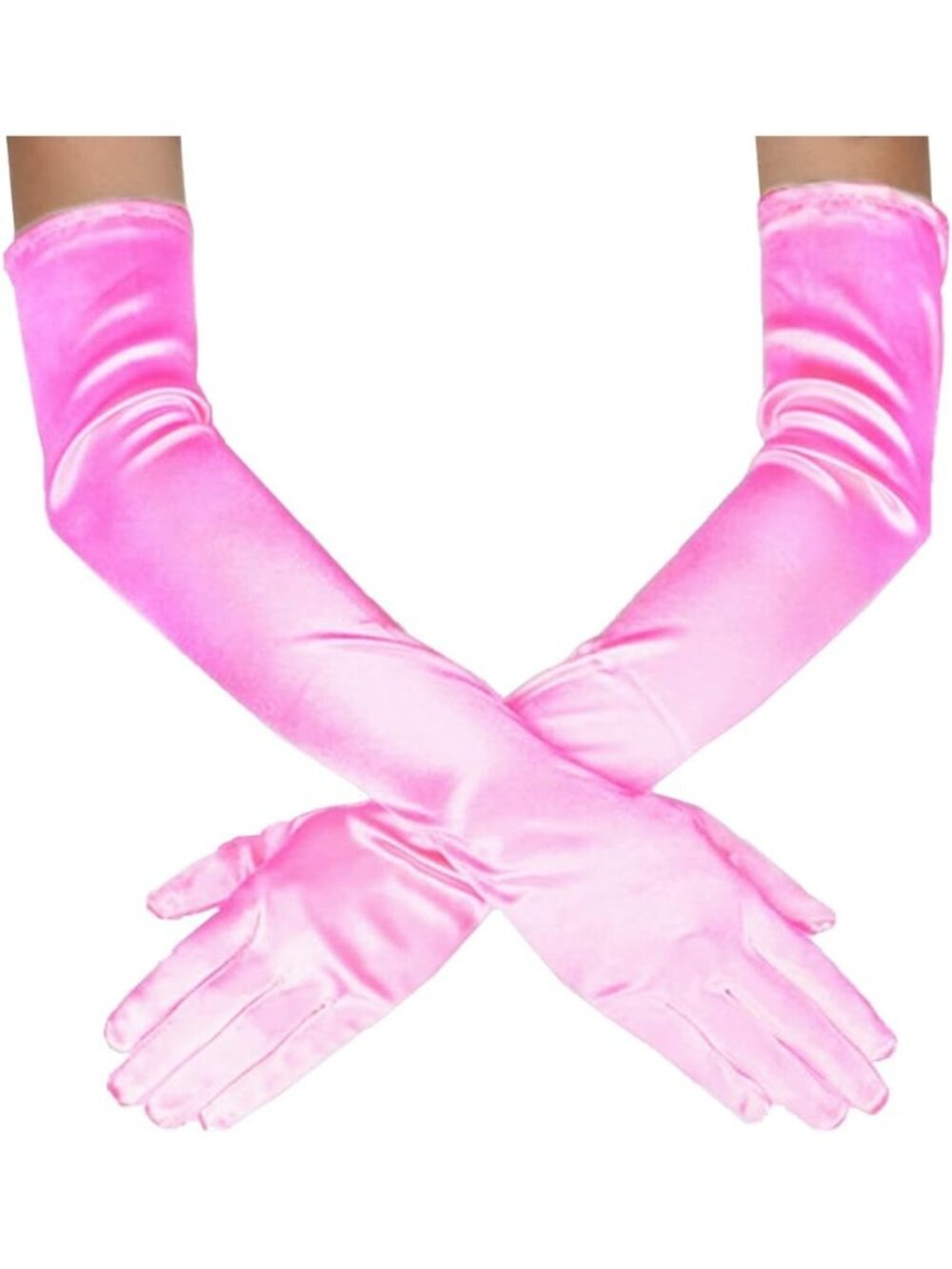 Women's Light Pink Elegant Length Satin Finger Long Vintage Satin Opera Gloves